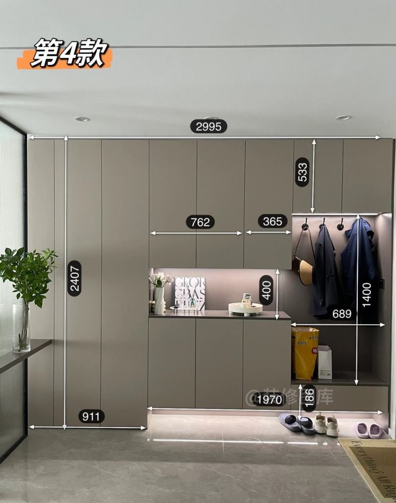 全屋定制比较火的八款入户鞋柜（带尺寸标识） - 家居知识