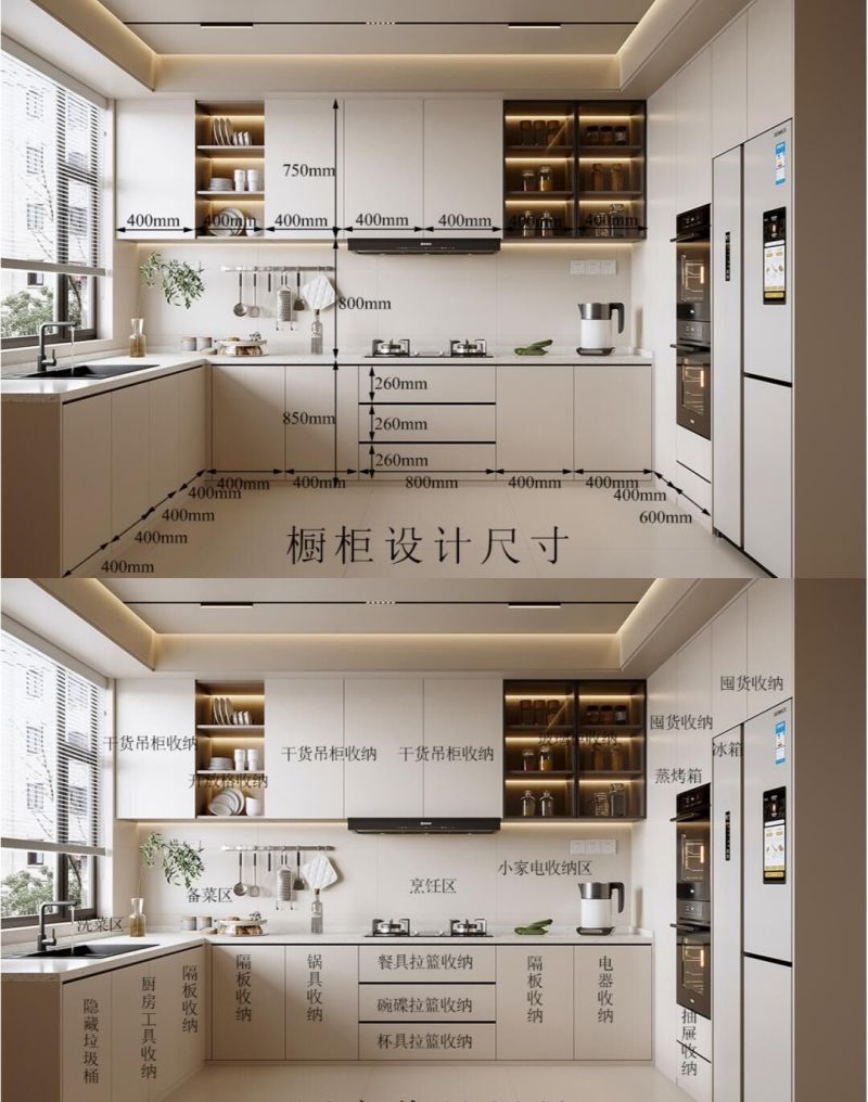 厨房定制设计橱柜，美观与使用兼具，有详细尺寸照抄作业不踩坑3 - 家居知识