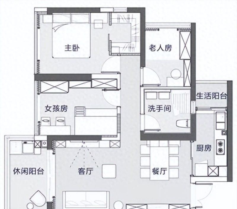 102㎡轻奢三居室，灰色调+木质家具打造四口之家格调空间
