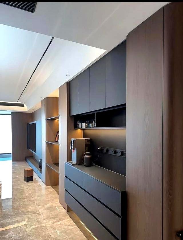 普通人装现代轻奢风，真的赢麻了！！弧形木柜 + 岩板背景 - 家居知识