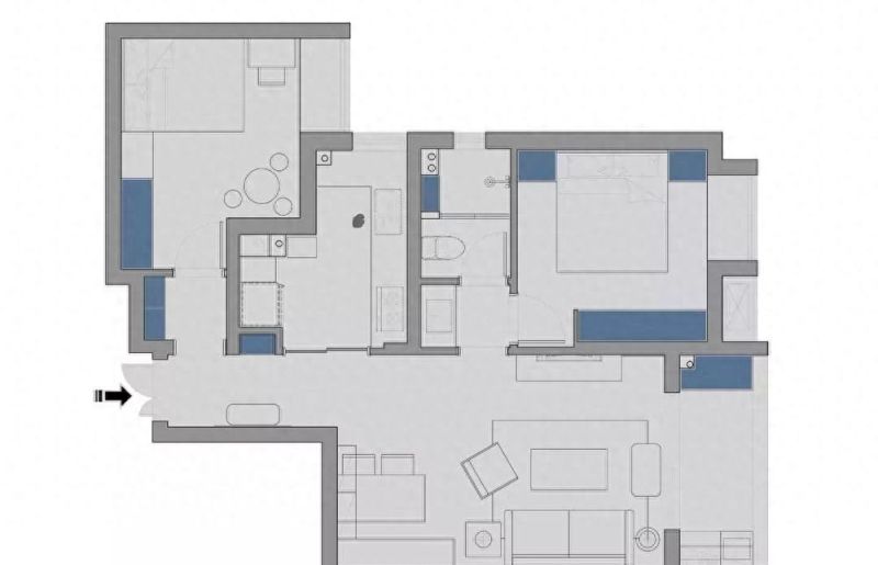 85㎡简约风二居室，灰色调+木色家具打造小户型格调感