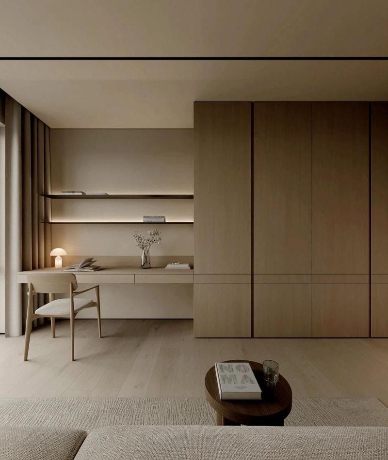 纯粹侘寂极简风平层，温暖的木色搭配柔和灯光，家的治愈感满分！ - 家居知识