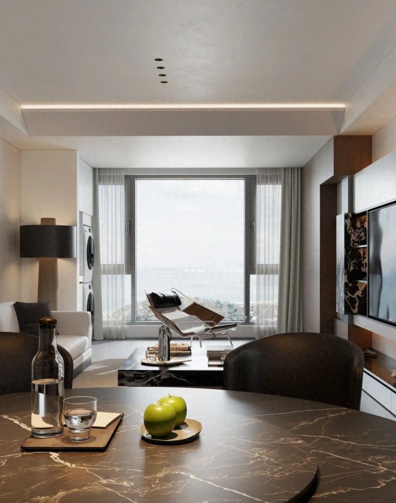 现代简约L形餐边柜设计，打造客厅阳台一体化空间