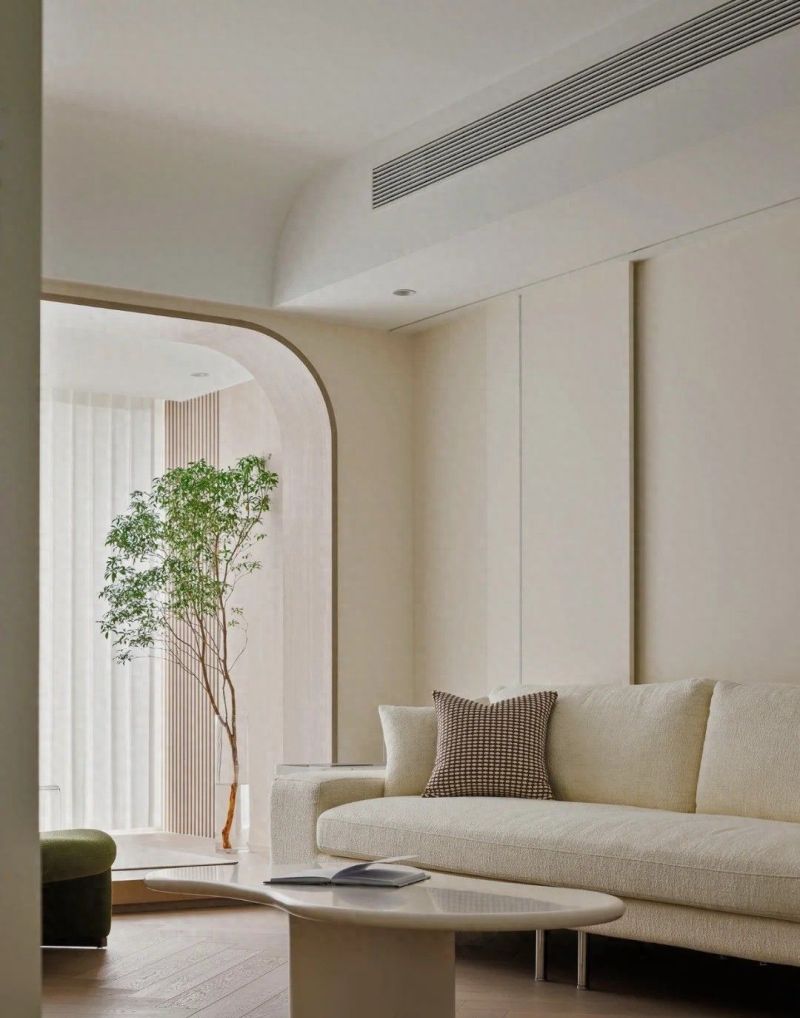 微水泥奶咖墙+拱形露台，这个奶油风小家四季如暖阳般治愈！