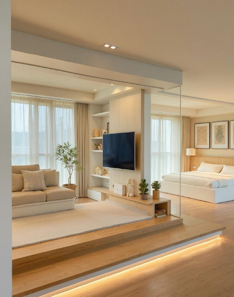 原木极简风地台客厅设计，绝美又实用