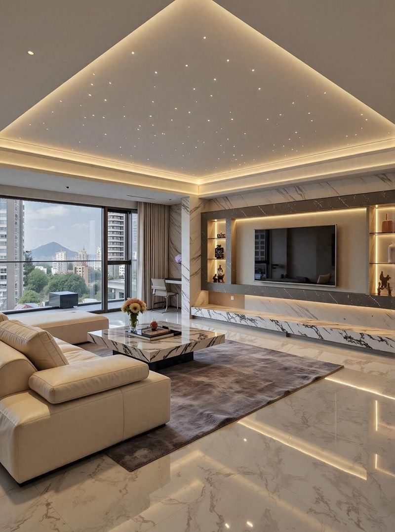 现代轻奢客厅，大理石与皮质碰撞的奢华理想家