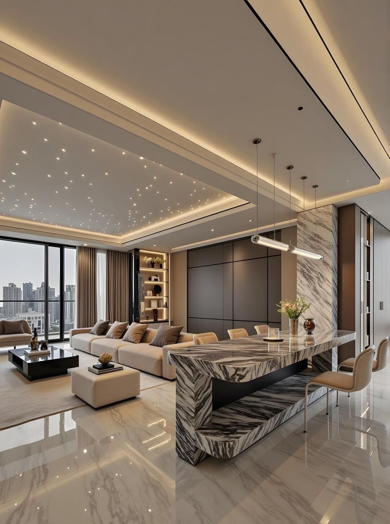 现代轻奢客厅,大理石与皮质碰撞的奢华理想家 现代轻奢客厅,大理石的高级感撞皮质的奢华,这才是理想家的模样 - 家居知识