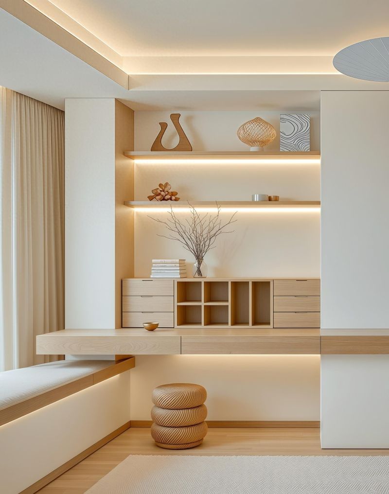 156平原木风设计，超大空间感与自然一体式书柜的完美结合