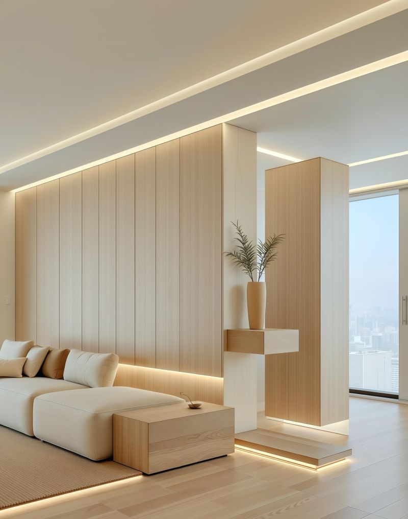 156平原木风设计,超大空间感与自然一体式书柜的完美结合 156平原木风设计也太显空间感了,也很自然,自带一体式书柜 - 家居知识