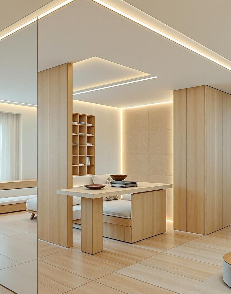 156平原木风设计,超大空间感与自然一体式书柜的完美结合 156平原木风设计也太显空间感了,也很自然,自带一体式书柜 - 家居知识