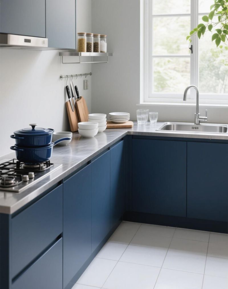 曾经装修时总执着于暖色调，认为日式原木风是最稳妥的选择，直到为厨房换上这身冷感蓝战袍，才真正领悟到什么叫刻进DNA的高级烟火气！