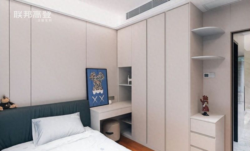 联邦高登儿童房装修，一体式床头柜设计，省空间更美观