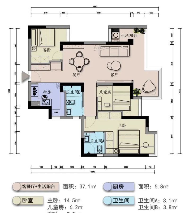 98㎡奶油风三口之家,显大秘诀与收纳巧思 98㎡奶油风设计案例 | 如何让三口之家更显大+收纳小心机 - 家居知识