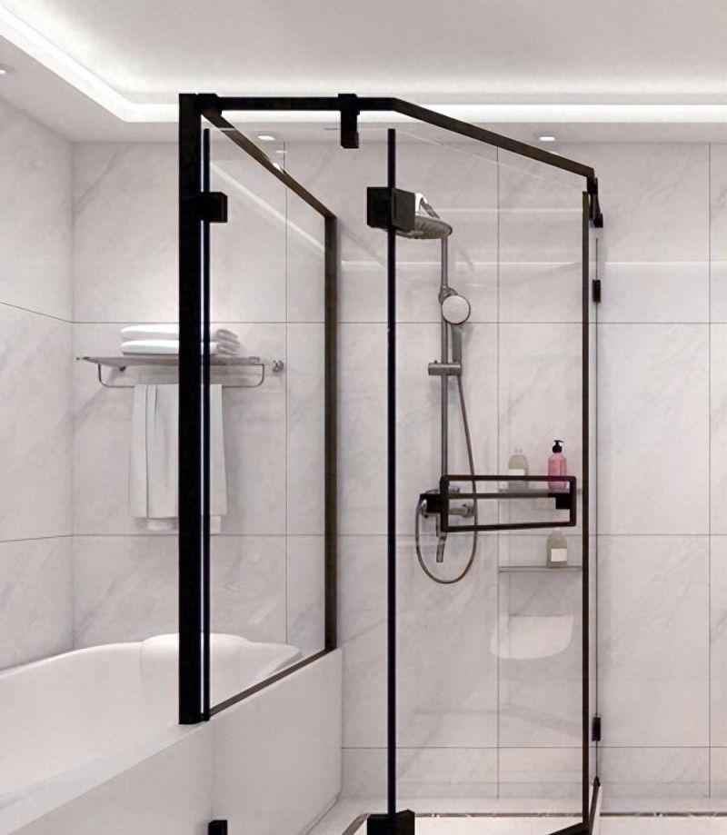 奶白大理石+黑框极简风！治愈系轻奢浴室设计，隐形收纳超实用