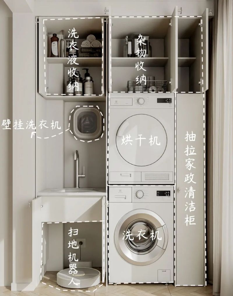 阳台洗衣机柜封神设计！8大功能+尺寸参考，收纳清洁一步到位 - 家居知识