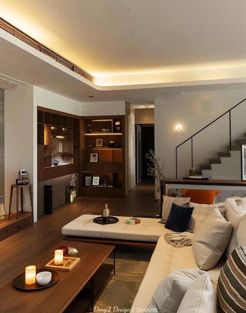 侘寂风美学，复古格子门与洞石电视墙的极致留白