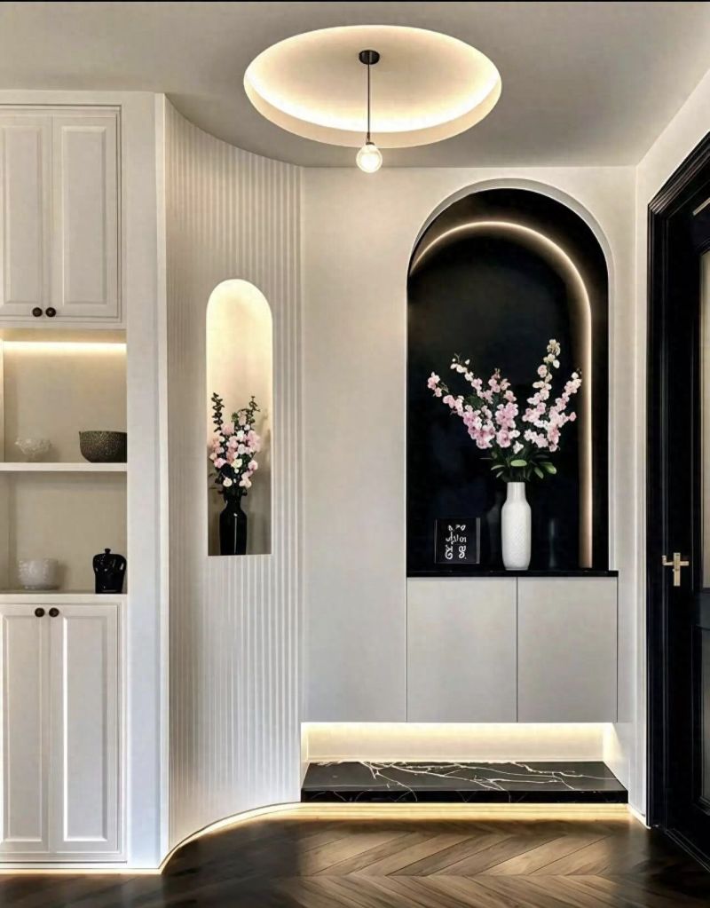 黑白法式×玄！2㎡巧造拱形内嵌+悬空端景