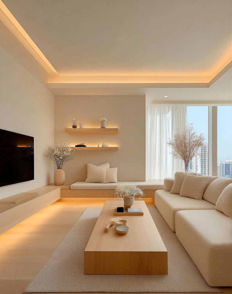 138平现代奶油风客厅设计，美到让人心动！