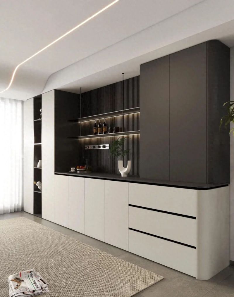 极简百搭餐边柜设计，上深下浅配色方案解析