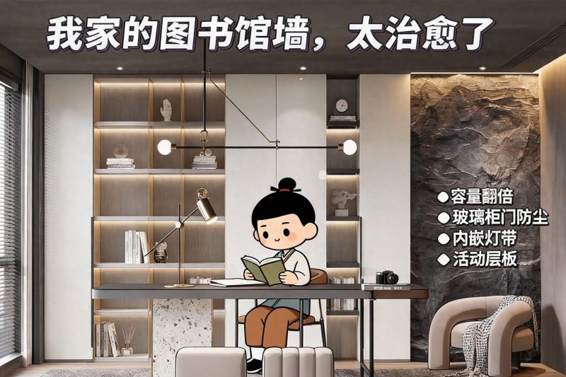 5个定制书柜技巧，客厅轻松收纳千本书不显乱