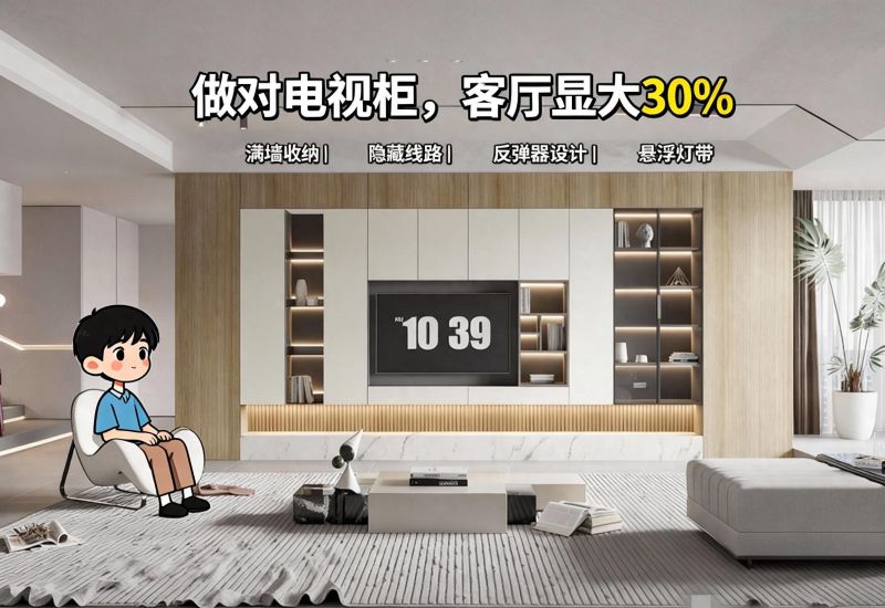 电视墙别只挂电视！定制满墙柜收纳翻倍，空间立马显大