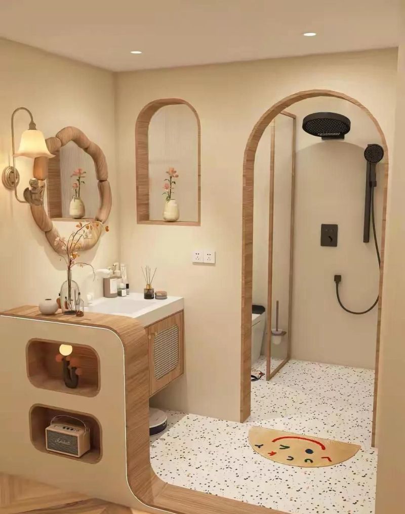 原木奶油风浴室打造绝美干湿分离,颜值与实用并存 原木奶油风浴室,这样装干湿分离美到爆 - 家居知识