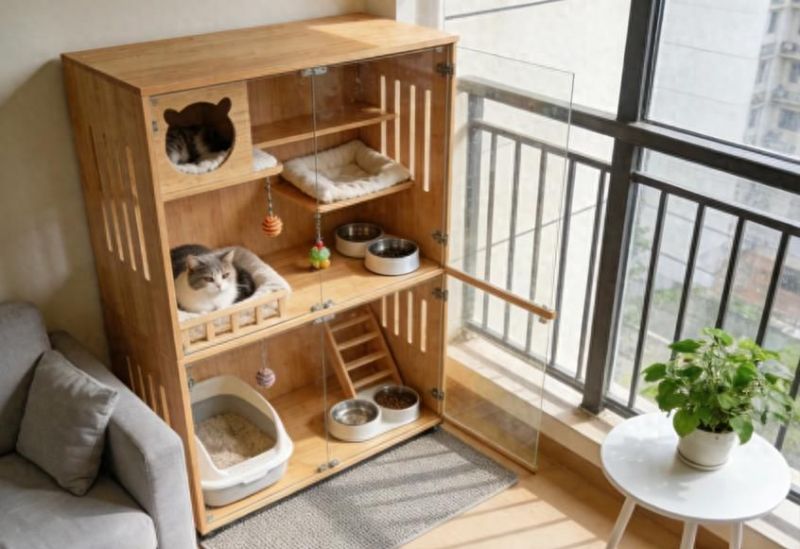 阳台秒变猫咪乐园！四维星猫舍柜快速设计指南