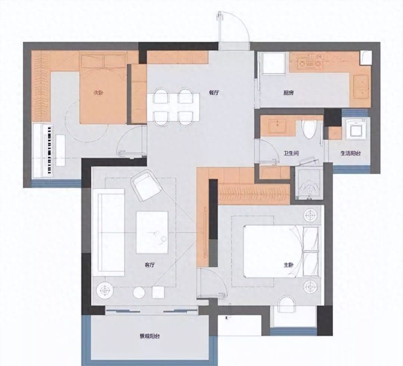 77㎡现代风两居室，简洁硬装搭配精致软装，打造高档大气家居空间