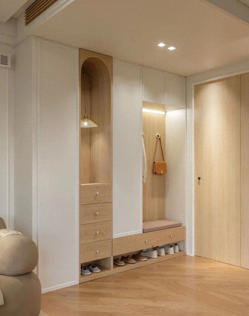 奶咖原木鞋柜打造高颜值玄关，进门就惊艳！