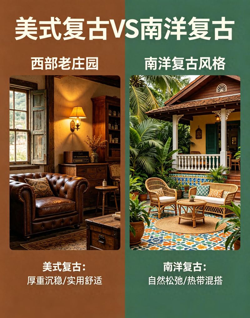 美式与南洋复古风装修,特点对比助你轻松分辨 装修选复古!美式 vs 南洋一眼分清 - 家居知识