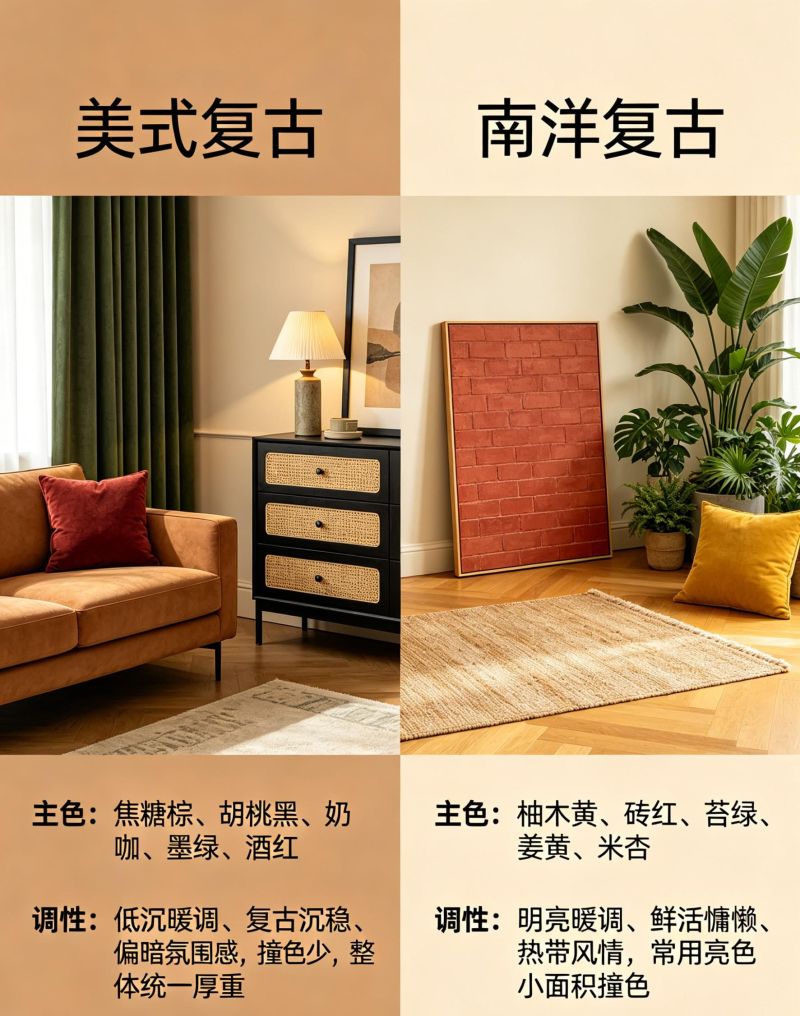 美式与南洋复古风装修,特点对比助你轻松分辨 装修选复古!美式 vs 南洋一眼分清 - 家居知识