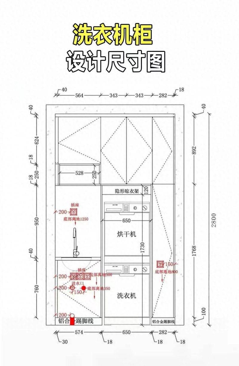 洗衣机柜尺寸图直接抄📐1:1照着装，严丝合缝不踩坑！ - 今日头条